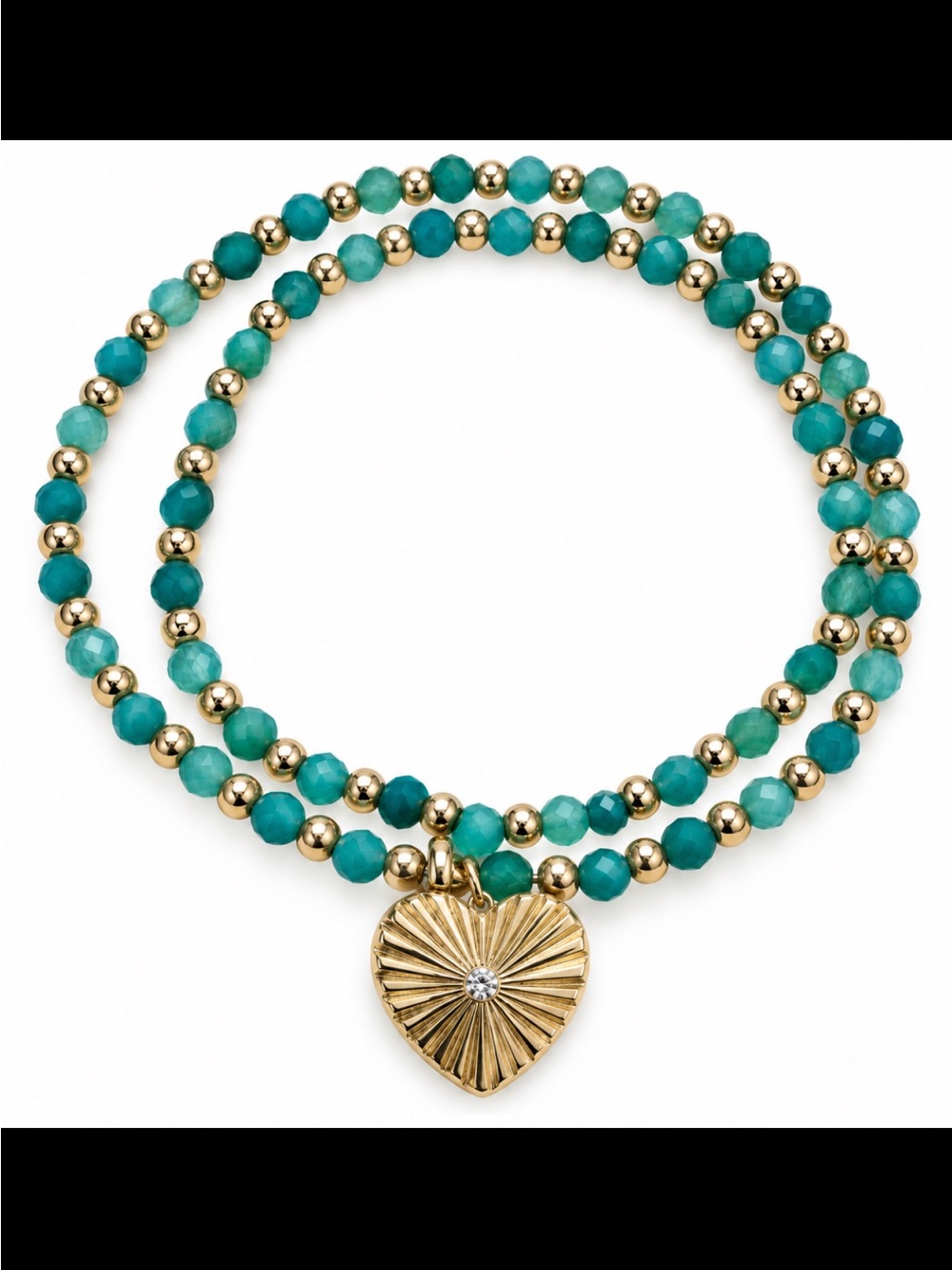 Double Strand Wrap Bracelet with Heart Charm in Emerald Jade by Marlyn Schiff